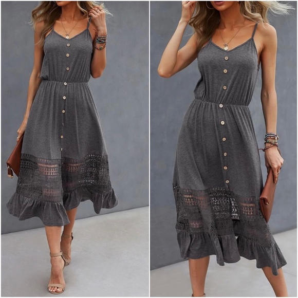 Button Detail Lace Cami Midi Dress - Picture 5 of 8